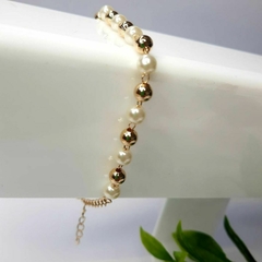 Pulseira Dourada De Esferera E Perolas Banhado a Ouro 18k na internet
