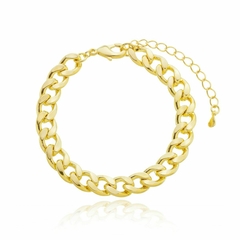 Pulseira Groumet Elos Grossos Bracelete Folheado a Ouro 18k