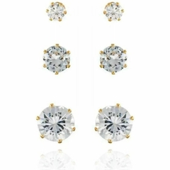 Trio De Brinco 3 Pares De Ponto De Luz Folheado em Ouro 18k