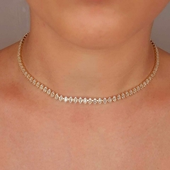 Colar Choker Riviera Baguete Cristal Gargantilha Folheada - loja online