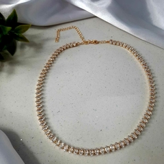 Colar Choker Riviera Baguete Cristal Gargantilha Folheada - ZIARO 