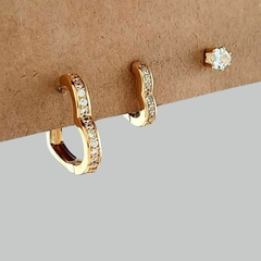 Trio Argolas Coração Cravejadas Brincos Banhados Ouro 18k na internet