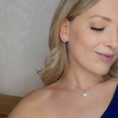 Conjunto Brinco E Colar Cravejado Azul Marinha E Cristal - loja online
