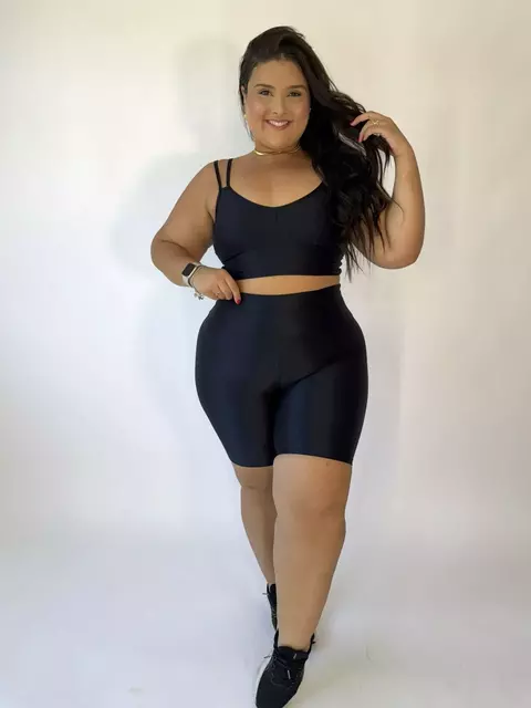 Conjunto canelado de short GG top Mari - Preto