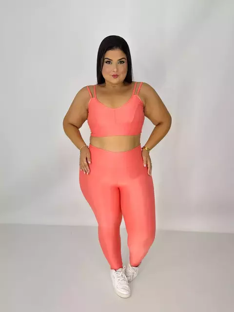 Conjunto canelado GG top Mari - Salmão