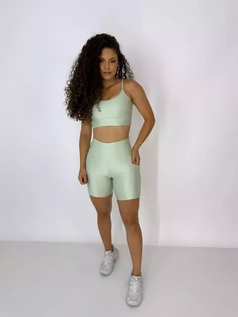 Conjunto canelado de short M top Xis - Pistache