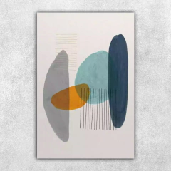 Quadro Decorativo Abstrato Tons de Laranja Azul Fundo Branco
