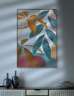 Quadro Decorativo Folhas Verde Laranja Fundo Abstrato