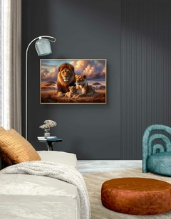 Quadro Decorativo Familia Leão Leoa Filhote Savana Ceu IA na internet