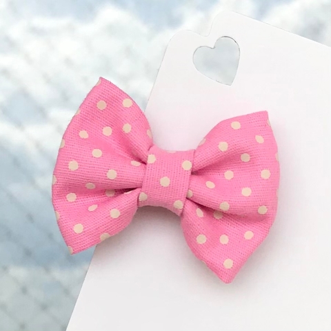 Laço gravatinha de tecido (5cm) - Poá Rosa