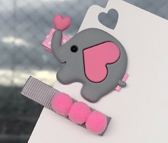 Kit Hairclips - Elefante Rosa e Cinza