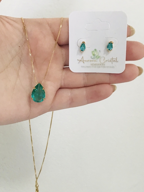 Conjunto colar e brinco gota