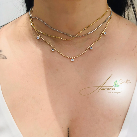 Choker paetês com zircônia