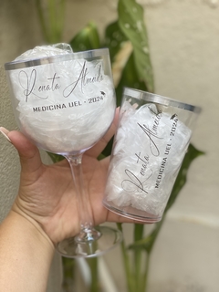 Kit c/ 6 Taças gin cristal com borda metalizada + 6 Copos Twister cristal com borda metalizada