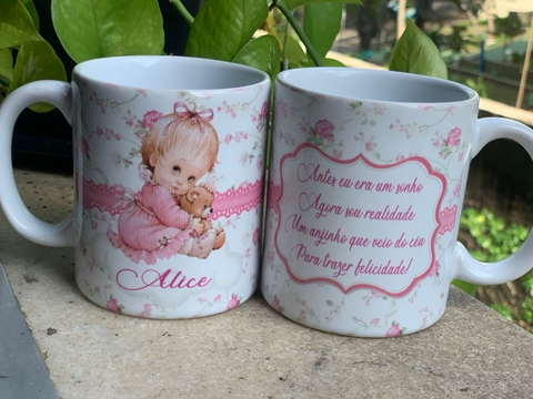 Kit c/ 9 Canecas Alça Branca Personalizadas