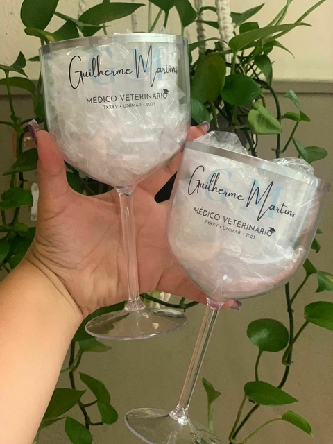 Kit c/ 15 Taças Gin Cristal com borda metalizada