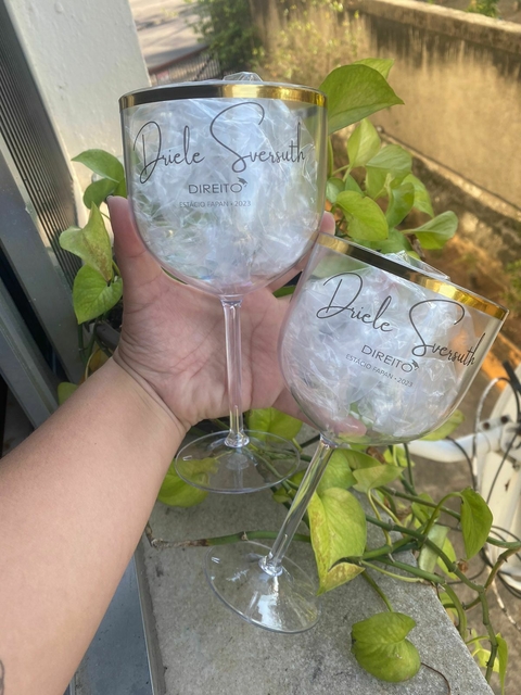 Kit c/ 13 Taças Gin Cristal com borda metalizada personalizadas