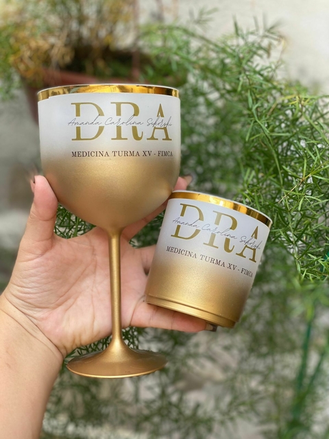 Kit c/ 6 Taças Gin Degrade com borda metalizada + 6 Copos de Whisky com borda metalizada