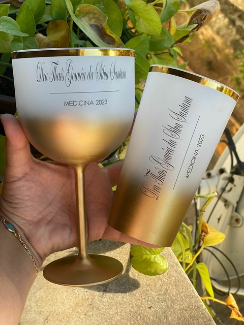 Kit c/ 25 Taças Gin Degrade com borda metalizada + 25 Copos Twister Degrade com borda metalizada