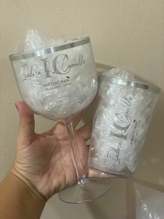 Kit c/ 15 Taças Gin Cristal + 15 Copos Twister Cristal com borda metalizada Personalizados