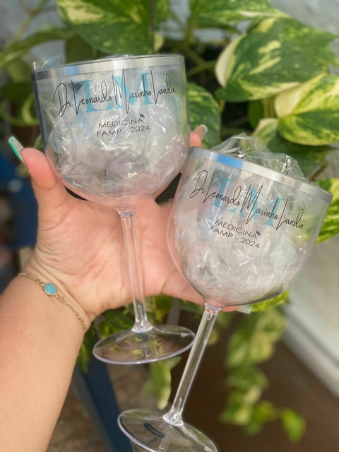 Kit c/ 25 Taças Gin Cristal com borda metalizada + 25 Copos Whisky Degrade prata com borda metalizada