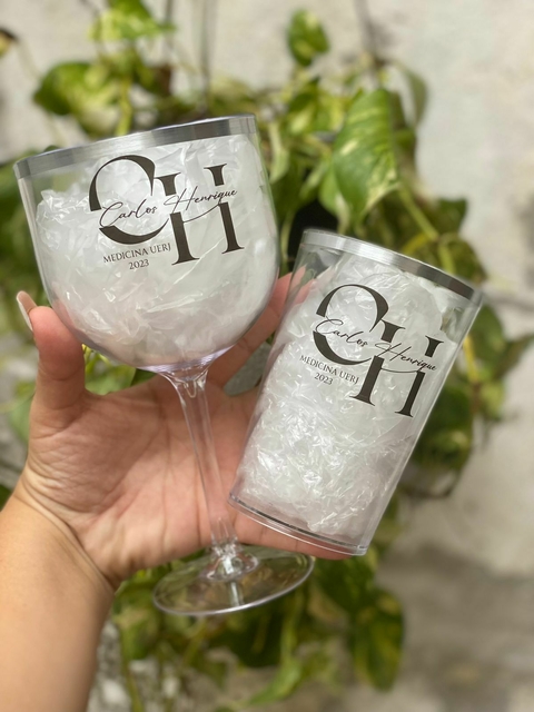 Kit c/ 5 Taças Gin Cristal com borda metalizada + 3 Copos Twister Cristal com borda metalizada