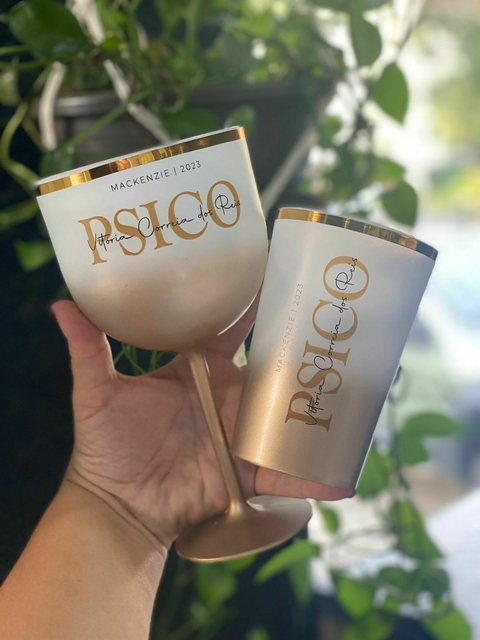 Kit c / 5 Taças Gin degrade com borda metalizada + 5 Copos Twister Degrade com borda metalizada