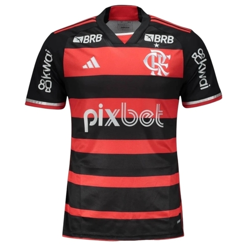 Camisa Flamengo I 24/25 - Torcedor Adidas Masculina - Preta e vermelha com Patrocínio
