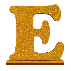 Letra "E" Mdf com Glitter Dourado