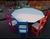 Conjunto de mesa com 8 cadeiras octogonal em madeira