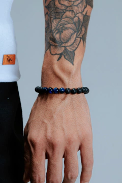 PULSEIRA TROVÃO DE PEDRA NATURAL VULCÂNICA COM OLHO DE TIGRE AZUL