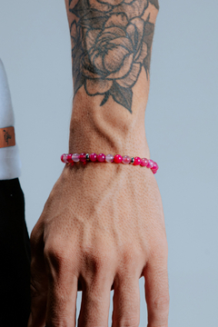 PULSEIRA RADIANTE DE PEDRA NATURAL ÁGATA PINK MESCLADA