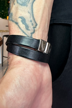 PULSEIRA SLIM DUAS VOLTAS DE COURO PRETO - buy online