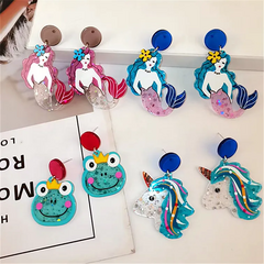 Aretes sirenas, unicornios Poste de plata .925