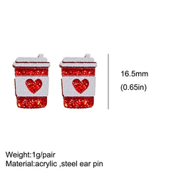 Aretes vaso café con corazón pequeños - comprar en línea