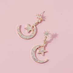 Aretes luna y estrella incrustación