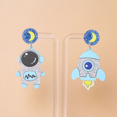 Astronauta y cohete acrílico aretes - comprar en línea