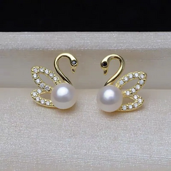 Cisne perla pequeños, poste de plata .925