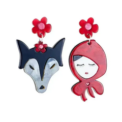 Caperucita roja y lobo, poste de plata .925 - comprar en línea