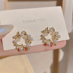 Aretes corona perlita Poste de plata .925