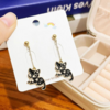 Gatito negro aretes Poste de plata .925