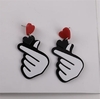 Aretes dedo corazón, moda coreana poste de plata .925
