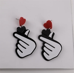 Aretes dedo corazón, moda coreana poste de plata .925