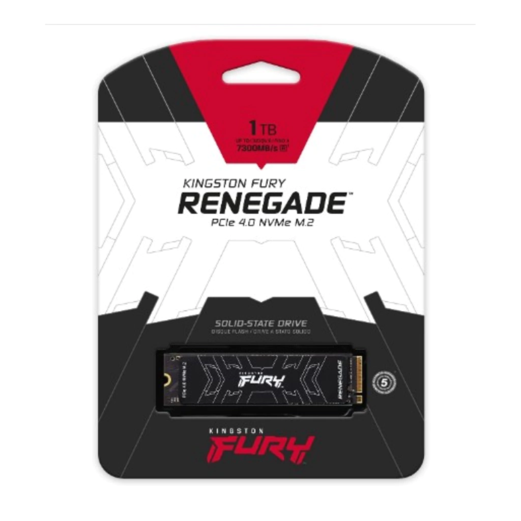 Kingston SSD Fury Renegade, 1000 GB, M.2 2280, NVMe PCIe Gen 4.0, Lectura: 7300MB/s y Escritura: 6000MB/s, SFYRS/1000G