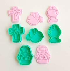 Kit de cortadores com carimbos Batizado Cute