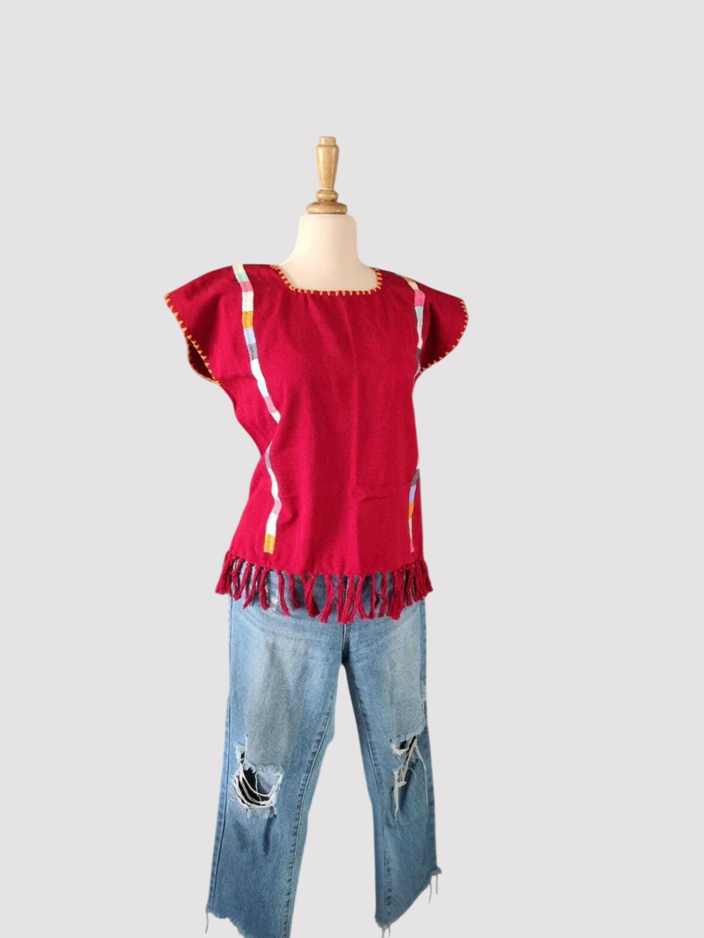 Huipilillo artesanal "Reina Roja" de Pantelhó, Chiapas – telar de cintura con bordado