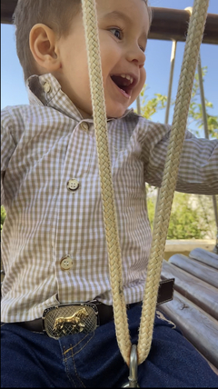 Camisa Quadriculada Branca e Bege na internet