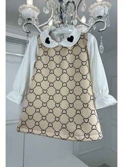 VESTIDO MOLECOTTON URSOS MANGA FRUFRU COM GOLA APLIQUE - BabyNi