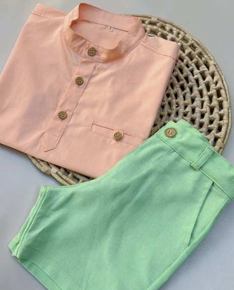 Conjunto Bermuda Linho Verde Claro & Bata/Camisa - comprar online