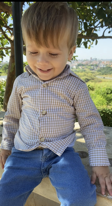 Camisa Quadriculada Branca e Bege - comprar online